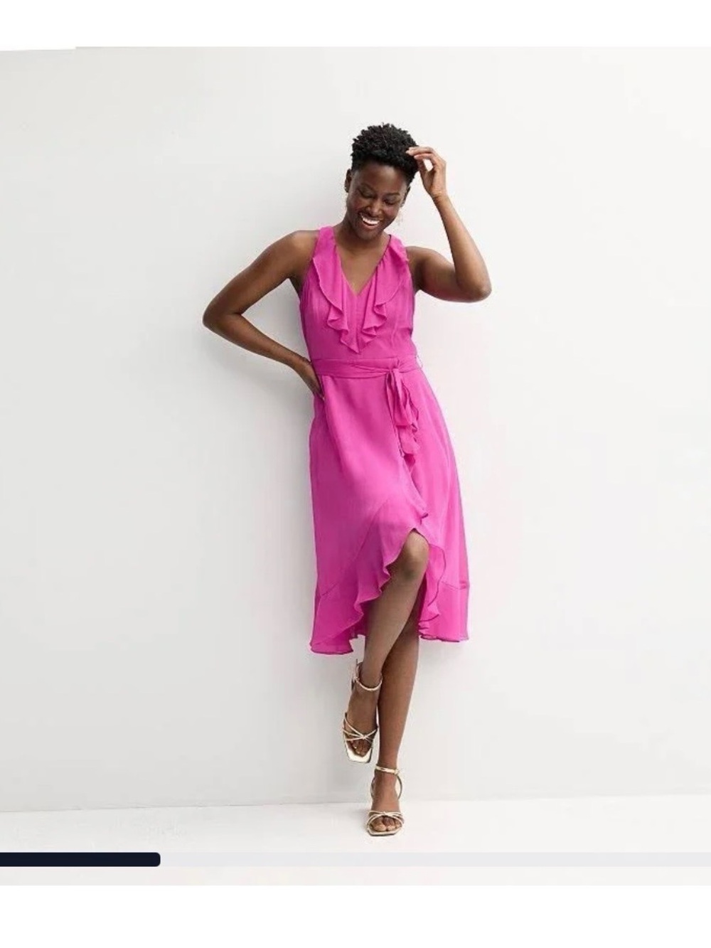 Harper Rose Magenta Ruffle-Trim Sleeveless Midi Dress
